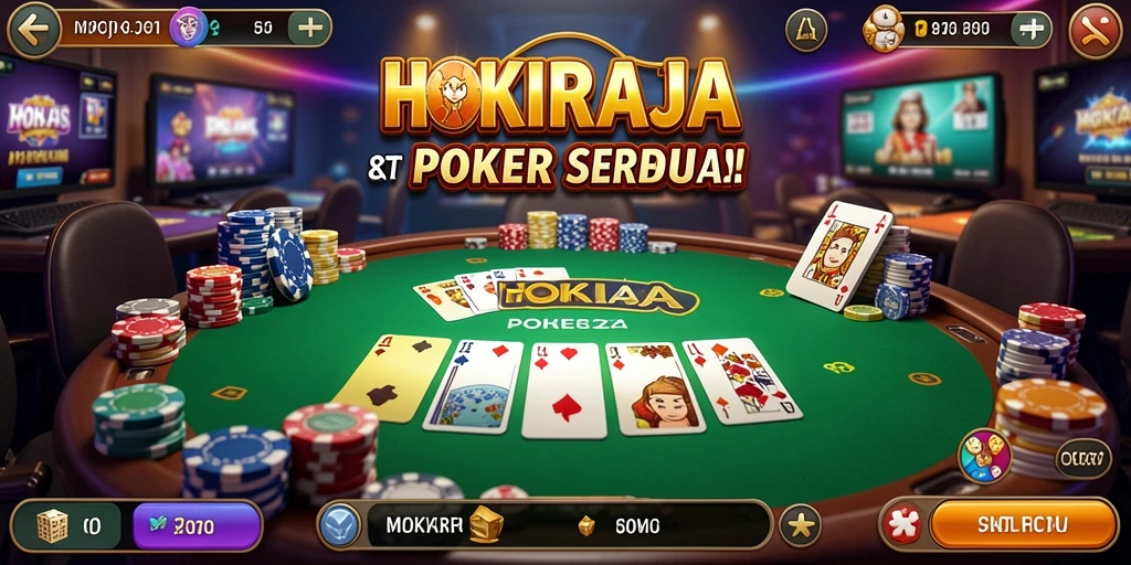 Screenshot permainan HOKIRAJA yang menunjukkan gameplay poker yang seru.