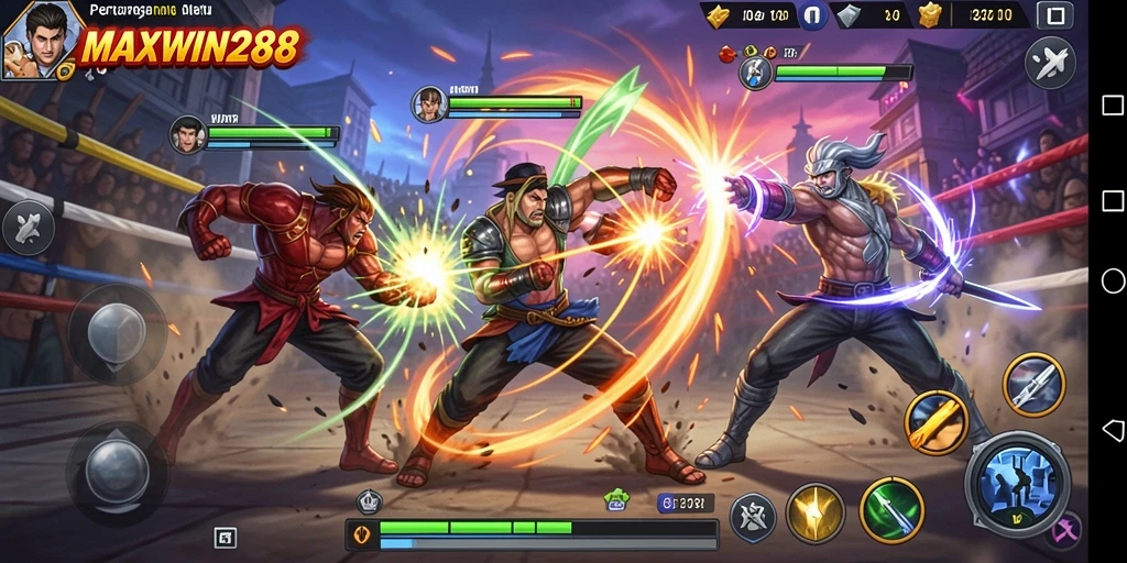 Tampilan epic dari gameplay pertarungan di MAXWIN288.