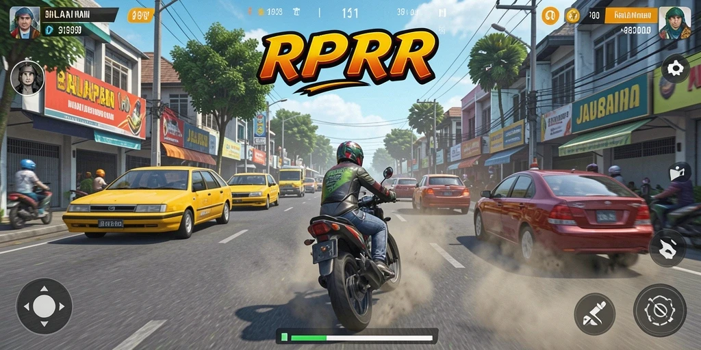 Tangkapan layar gameplay RPRR yang menunjukkan aksi balapan mendebarkan.