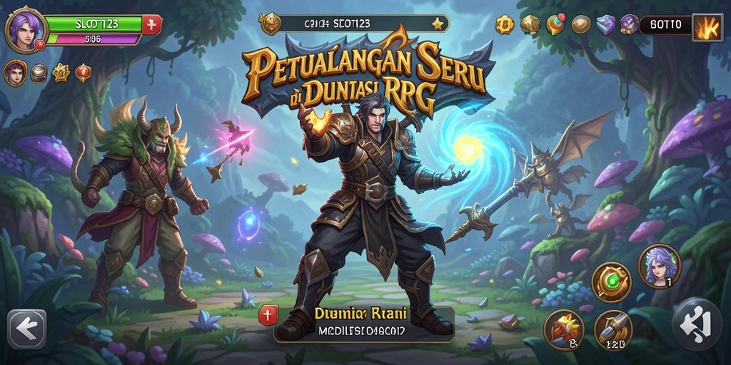 Tampilan gameplay RPG seru di SLOT123 dengan karakter dan monster unik.